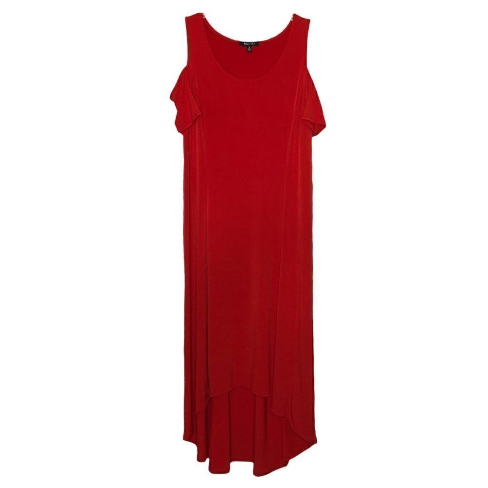 relativity Red Cold-Shoulder Scoop Neck Short Sleeve High-Low Dress - Size 1X